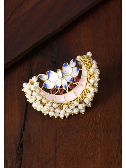 Peora - Meenakari Hand Painted Baby Pearl Moon Shape Floral Ring Jewellery-PF66R26PK