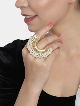 Peora - Traditional Jewellery Gold Plated Baby Pearl Moon Shape Finger Ring-PF66R27G