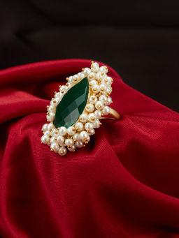 Peora - Traditional Green Pear Shape Crystal Adjustable Finger Ring-PF66R33G