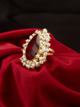 Peora - Traditional Red Pear Shape Crystal Adjustable Finger Ring-PF66R33R