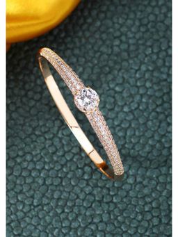 Peora - Rose Gold Plated Floral Diamond Cut Cz Stylish Openable Kada Bracelet-PF88B40C