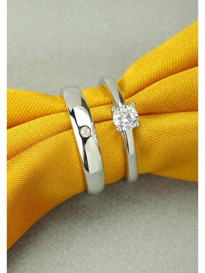 Silver Plated Classic Solitaire Couple Rings For Lovers Valentine Jewellery-PFCCR04