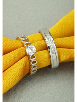Peora - Silver Plated Classic Solitaire Adjustable Couple Rings Valentine Jewellery-PFCCR32