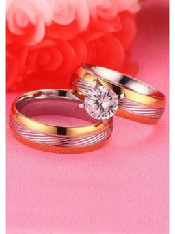 Peora - Stainless Steel Silver Gold Tone Solitaire Matching Couple Ring Jewellery-PFCCR62