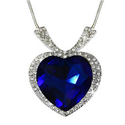 Peora - Heart Shaped Ocean Blue Crystal Necklace-PFCP2055B