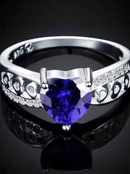 Peora - Blue Heart Beauty Austrian Crystal Silver Plated Ring Jewellery PFCR7-7