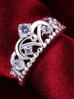 Peora - Royal Crown Austrian Crystal Silver Rhodium Plated Ring For Women PFCR8