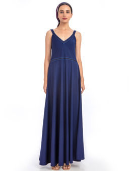 Gaya India - Navy Blue Solid Maxi Dress