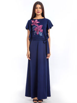 Gaya India - Navy Blue Floral Maxi Dress