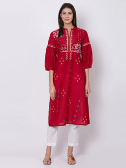 Biba - Red Printed Straight Kurta