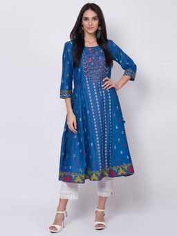 Biba - Ink Blue Printed Flared Kurta