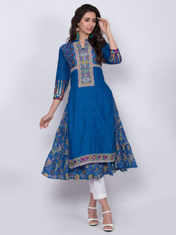 Biba - Blue Printed Kurta With Inner (Set of 2)