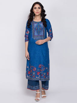 Biba - Ink Blue Printed Straight Kurta