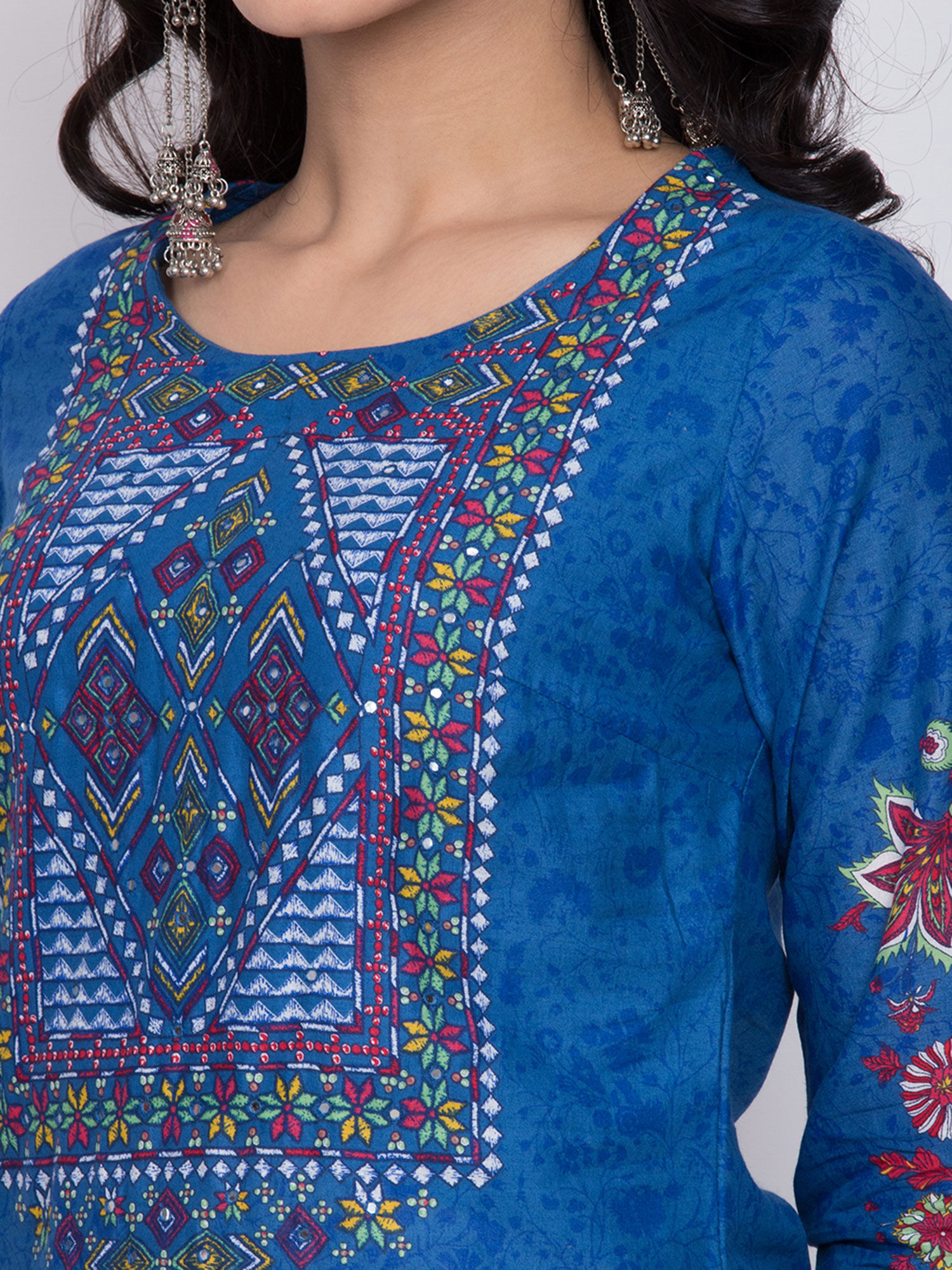 Biba Ink Blue Printed Straight Kurta 