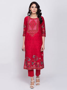 Biba - Red Printed Straight Kurta