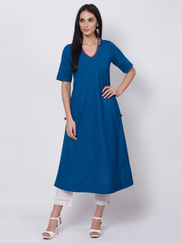 Biba - Ink Blue Solid A-Line Kurta