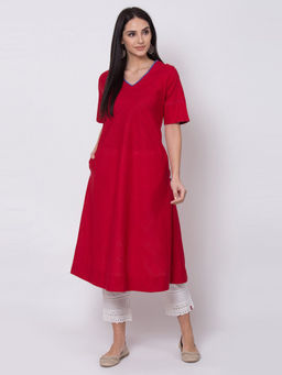 Biba - Red Solid A-Line Kurta