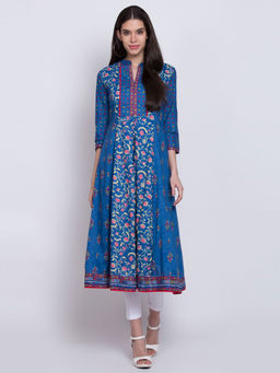 Biba - Ink Blue Printed Flared Kurta