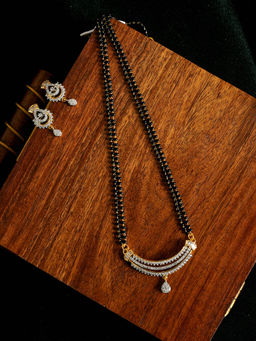 PANASH - Gold-Plated and White CZ Stone-Studded Mangalsutra with Earrings (Set of 2)