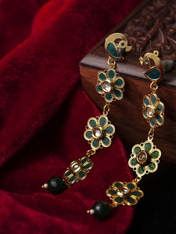 PANASH - Gold-Toned Green Contemporary Drop Earrings