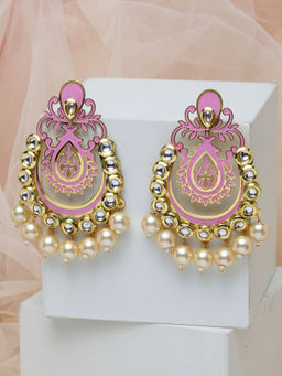 PANASH - Gold-Plated Pink Kundan Classic Chandbalis