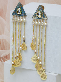 PANASH - Gold-Plated Turquoise Kundan Geometric Drop Earrings
