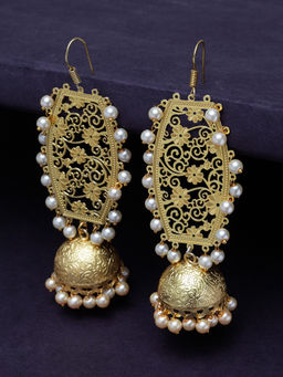 PANASH - Gold-Plated and White Pearls Classic Jhumkas