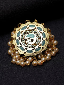 PANASH - Gold-Plated Green Meenakari Pearls Ethnic Finger Ring