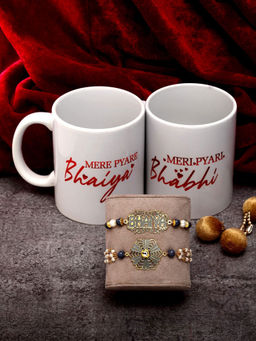 PANASH - Set of 2 Gold-Plated Lumba and Rakhi Set With Bhaiya Bhabhi Mugs Gift Set