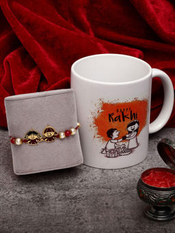 PANASH - Gold-Plated and Red Rakhi With Mug Gift Set