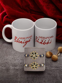 PANASH - Set of 2 Gold-Plated Lumba and Rakhi With Bhaiya Bhabhi Mugs Gift Set