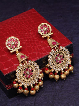 PANASH - Gold Plated and Pink Stone Studded Drop Earring