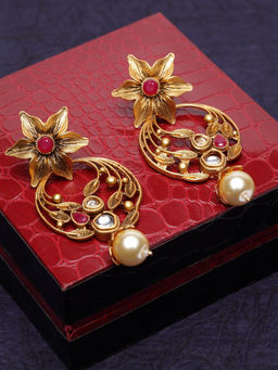PANASH - Gold Plated and Pink Stone Studded Drop Earring