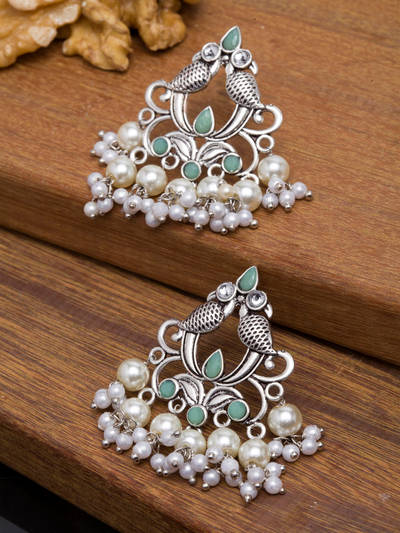Silver-Toned Contemporary Drop Earrings