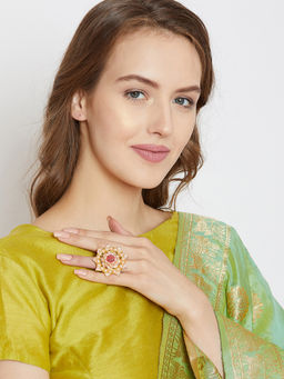 PANASH - Women Gold-Plated Pearl-Studded Cocktail Ring