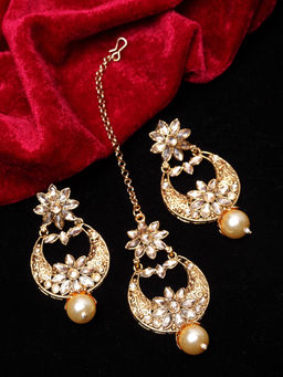 PANASH - Gold-Plated Beige Kundan-Studded Beaded Handcrafted Sustainable Jewellery Set (Set of 2)