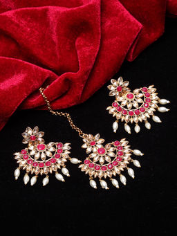 PANASH - Gold-Plated Red Stone-Studded Beaded Handcrafted Sustainable Jewellery Set (Set of 2)