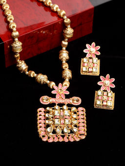 PANASH - Women Gold-Plated Pink Handpainted Jewellery Set