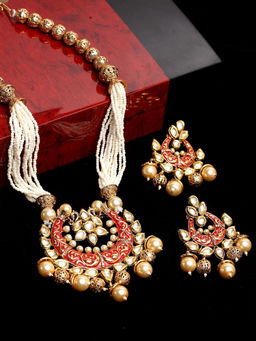 PANASH - Women Gold-Plated Red Handpainted Jewellery Set
