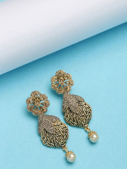 PANASH - Gold-Plated Cz Studded Contemporary Drop Earrings