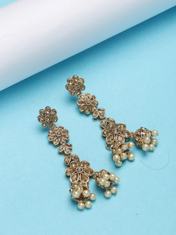 PANASH - Gold-Plated Off-White Floral Handcrafted Jhumkas