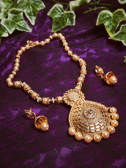 PANASH - Gold-Plated White Kundan-Studded Beaded Handcrafted Jewellery Set