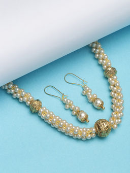 PANASH - Women Gold-Plated White Handcrafted Jewellery Set