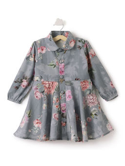 PICCOLO - Gray Floral Print Full Sleeve Dress