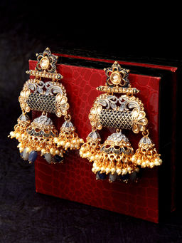 PANASH - Gold-Toned & Black Dome Shaped Drop Earrings