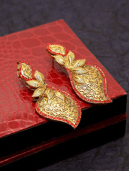 PANASH - Gold-Plated Red Leaf Shaped Drop Earrings