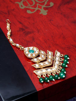 PANASH - Gold-Plated Green and White Kundan-Studded Maang Tikka