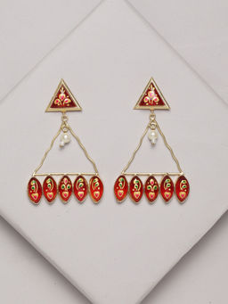 PANASH - Gold-Toned Red Geometric Drop Earrings