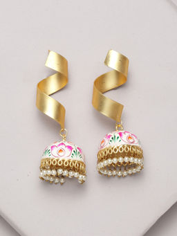 PANASH - Gold-Toned & Pink Classic Jhumkas For Girl & Women