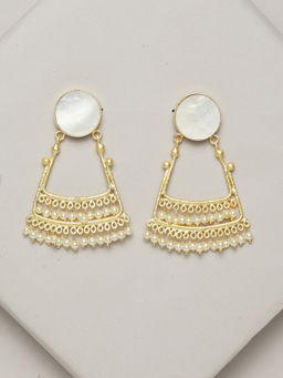 PANASH - Gold-Toned & White Circular Drop Earrings For Girl & Women